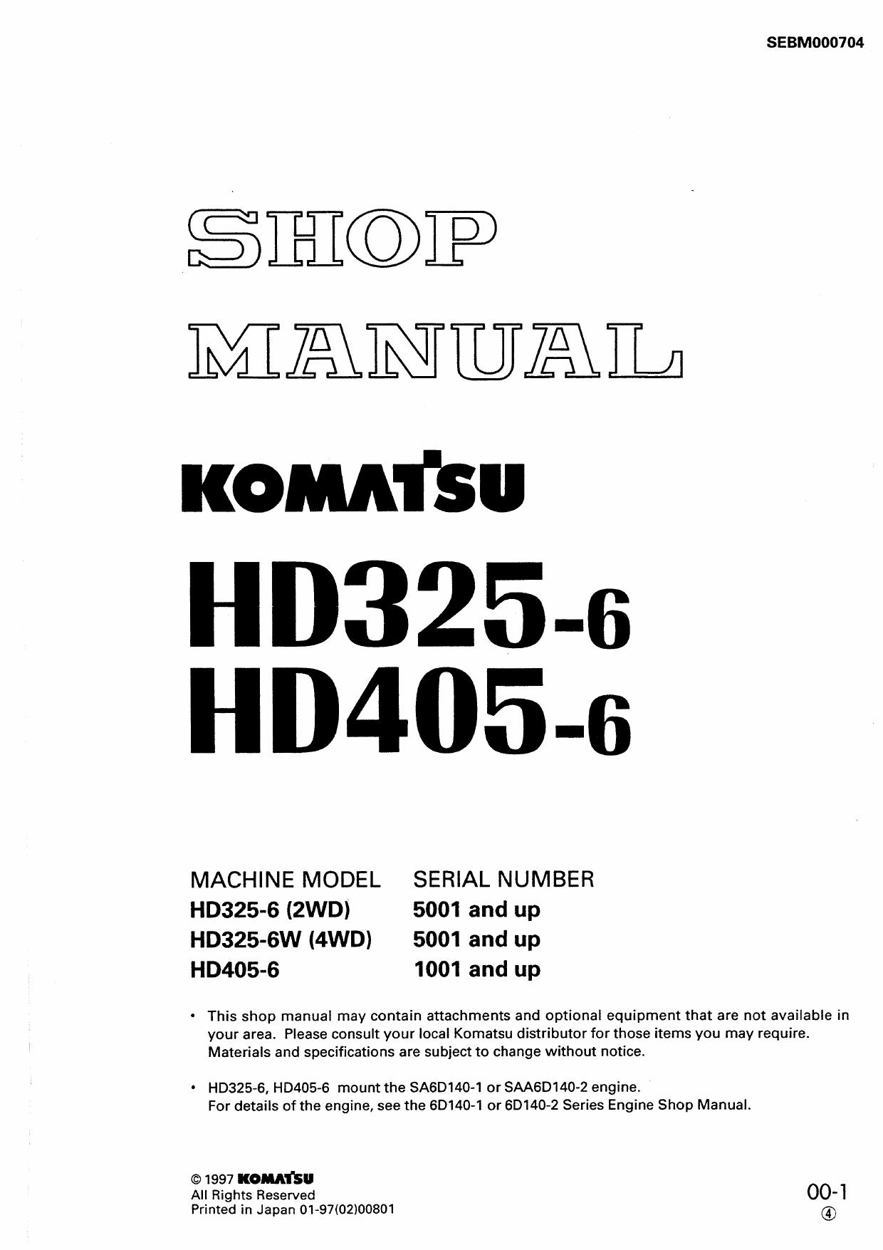HD325-6 HD325-6W HD405-6 Shop Manual
